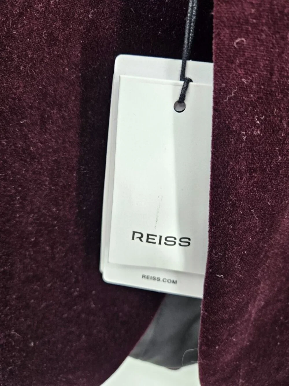 New Reiss Apsara Bordeaux Wine Velvet Blazer Men 44 Peak Lapel Jacket Sportscoat